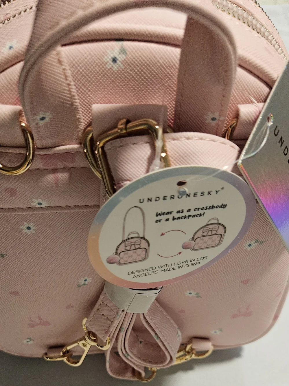 Convertible Crossbody Bag And Mini Backpack with Pom Pom
